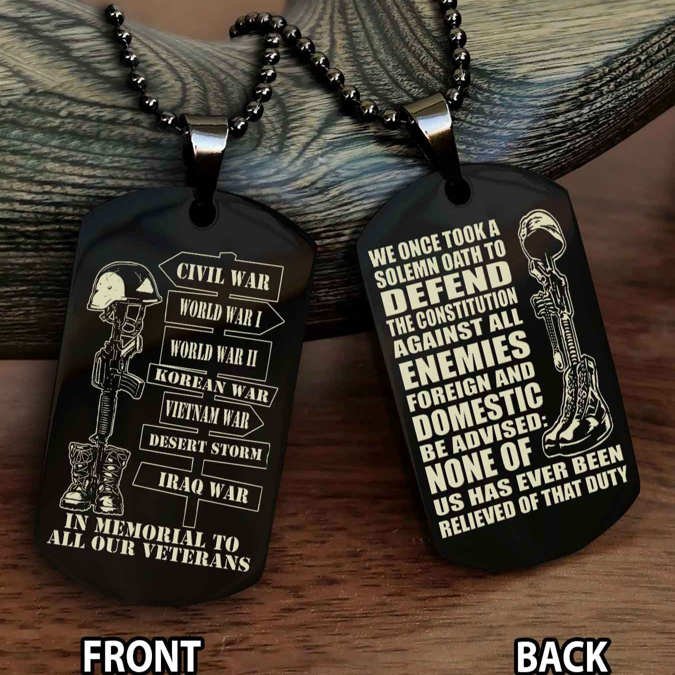Soldier Personalized Double Sided Dog Tag-Army Veteran-Defend the Constitution