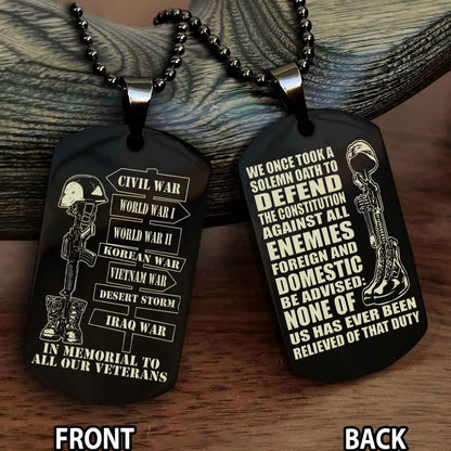 Soldier Personalized Double Sided Dog Tag-Army Veteran-Defend the Constitution