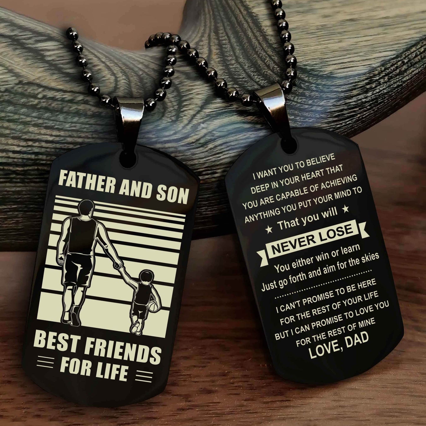 Knight Templar Personalized Double Sided Dog Tag Silver To My Son I Love You - You Will Never Lose You Either Win Or Learn From Dad To Son