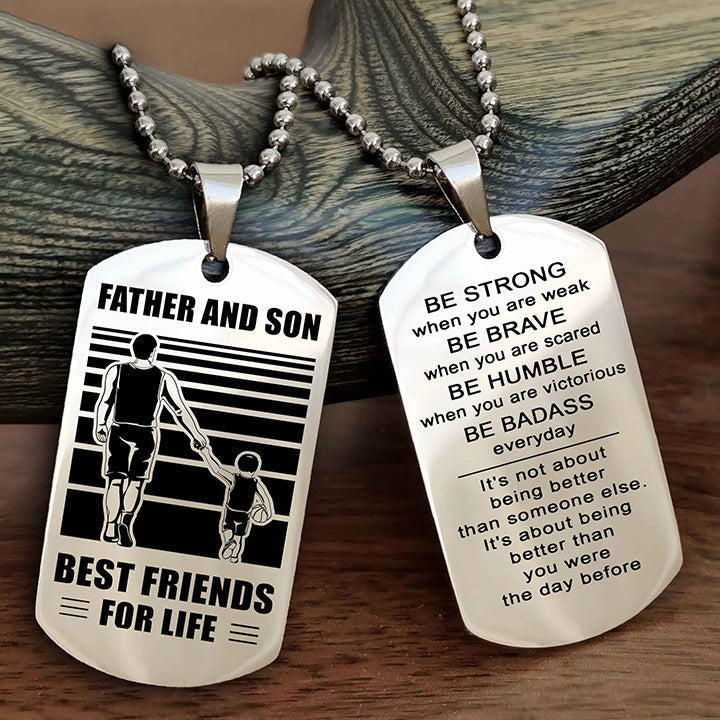 Knight Templar Personalized Double Sided Dog Tag Silver To My Son I Love You - Be Strong When You Are Weak Gift From Dad To Son
