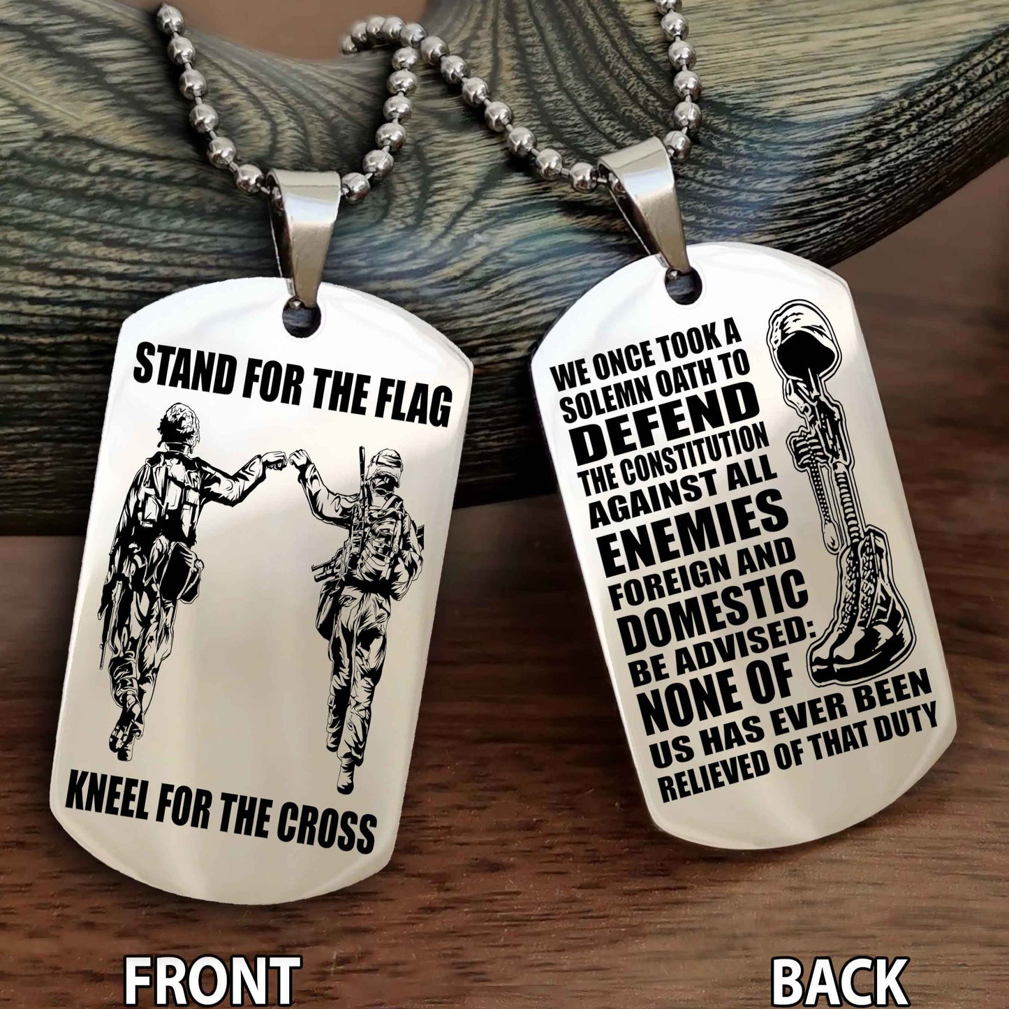 Soldier Personalized Double Sided Dog Tag-Army Veteran-Defend the Constitution