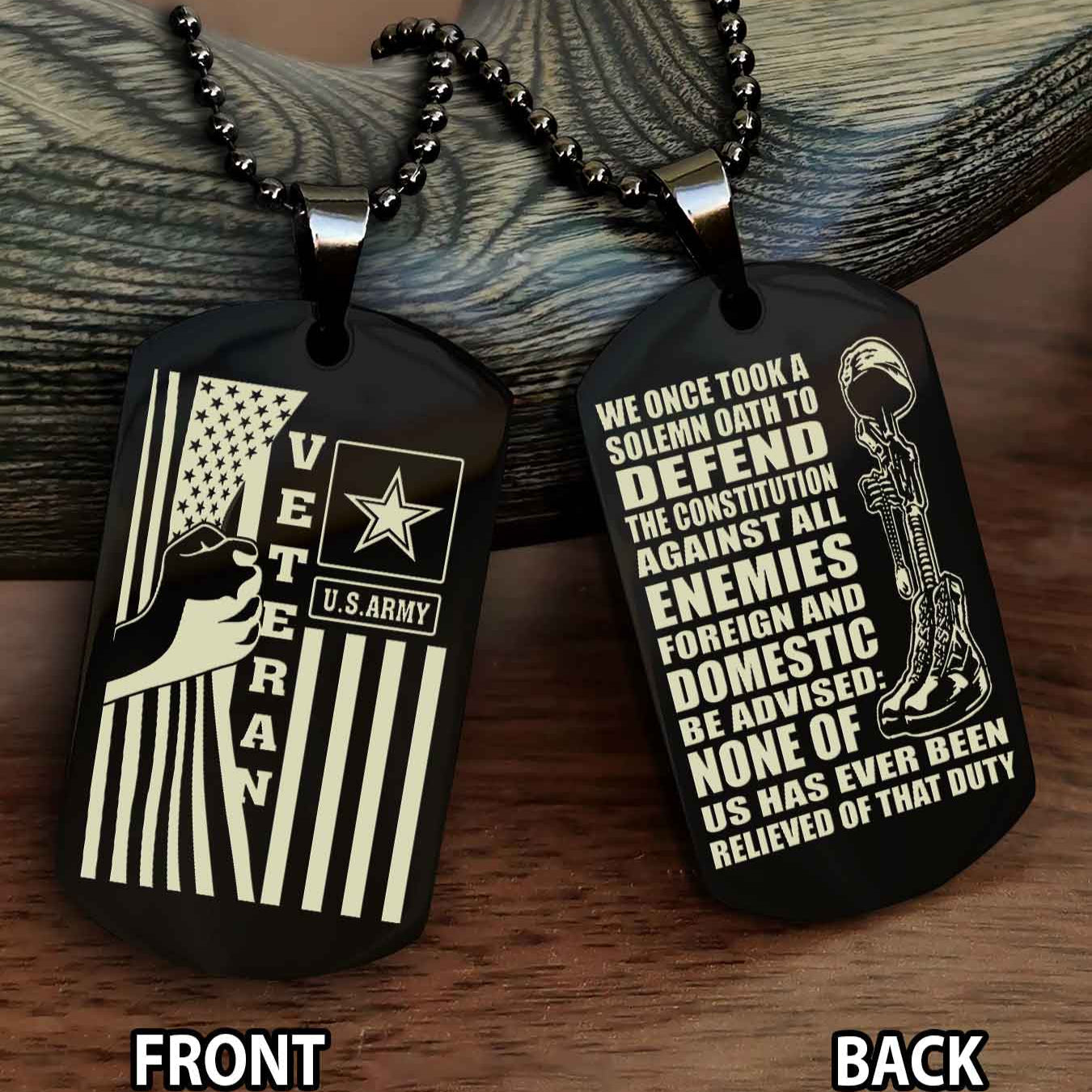 Soldier Personalized Double Sided Dog Tag-Army Veteran-Defend the Constitution