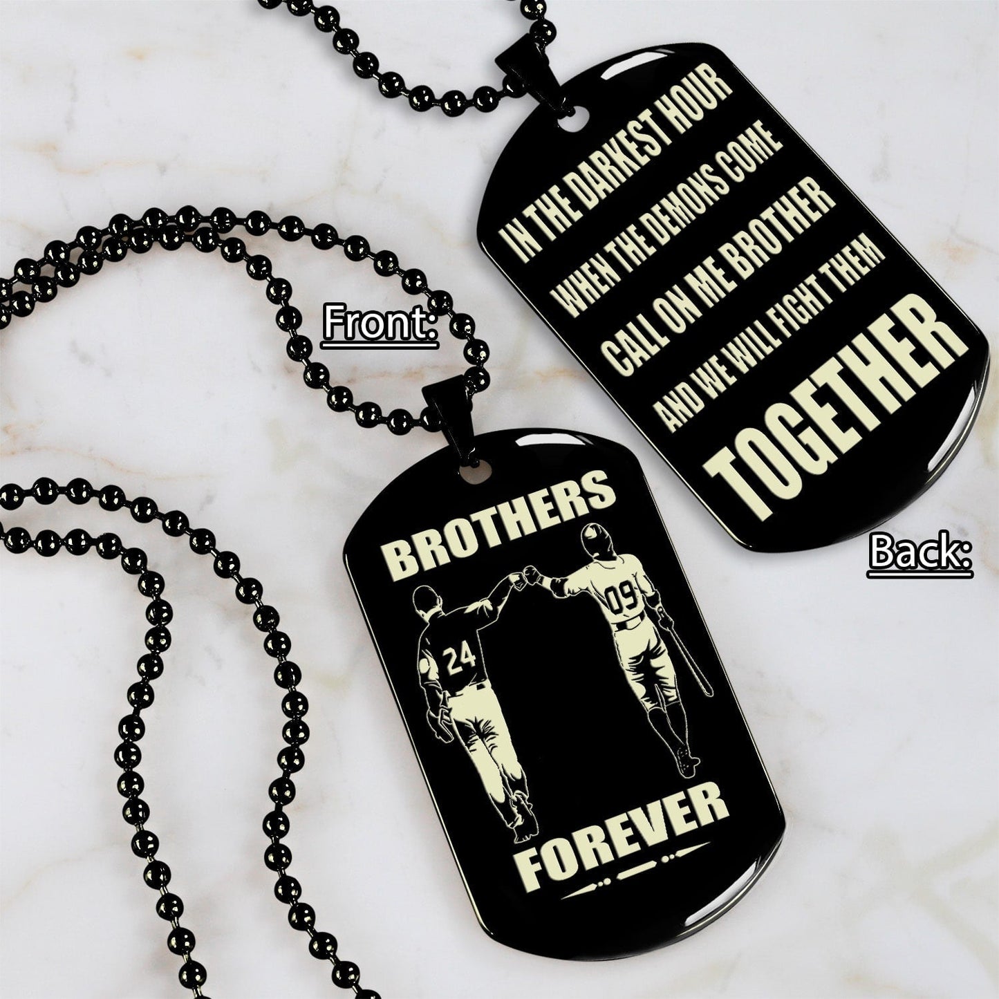 Samurai customizable engraved black dog tag double sided gift from brother, brother forever