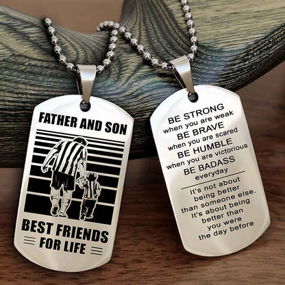 Knight Templar Personalized Double Sided Dog Tag Silver To My Son I Love You - Be Strong When You Are Weak Gift From Dad To Son