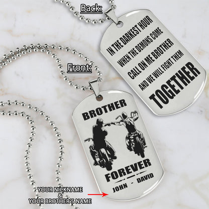 Samurai Call on me brother engraved white dog tag double sided. gift for brothers