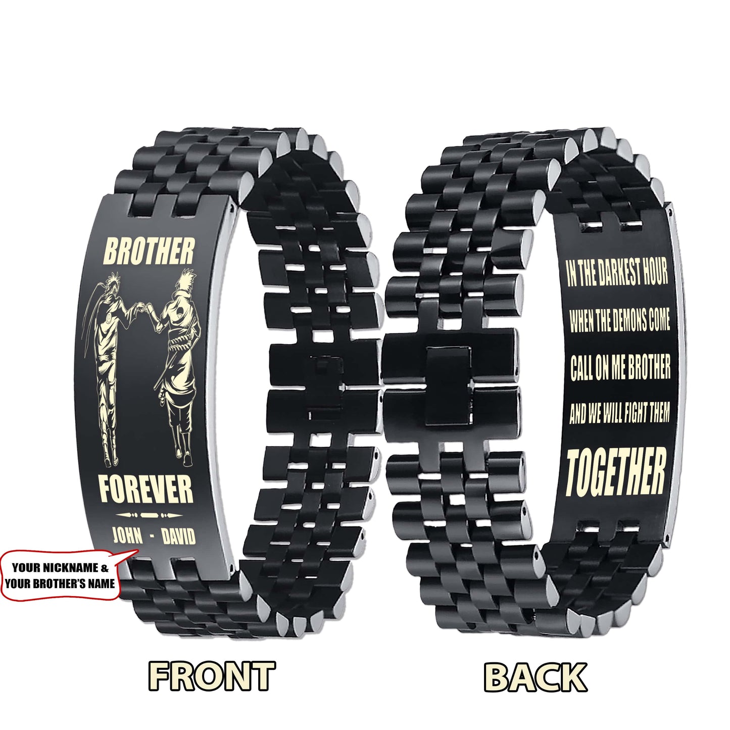 Knight templar customizable engraved brother bracelet double sided gift from brother, brother forever, in the darkest hour, When the demons come call on me brother and we will fight them together